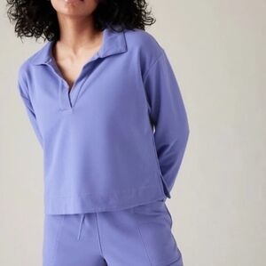 ATHLETA Retroterry Polo Sweatshirt In Dark Adonis Purple/Blue XL